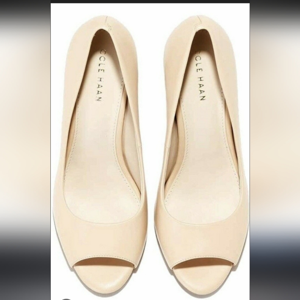 Cole Haan Elegant Nude Peep-Toe Heels - Picture 2 of 8